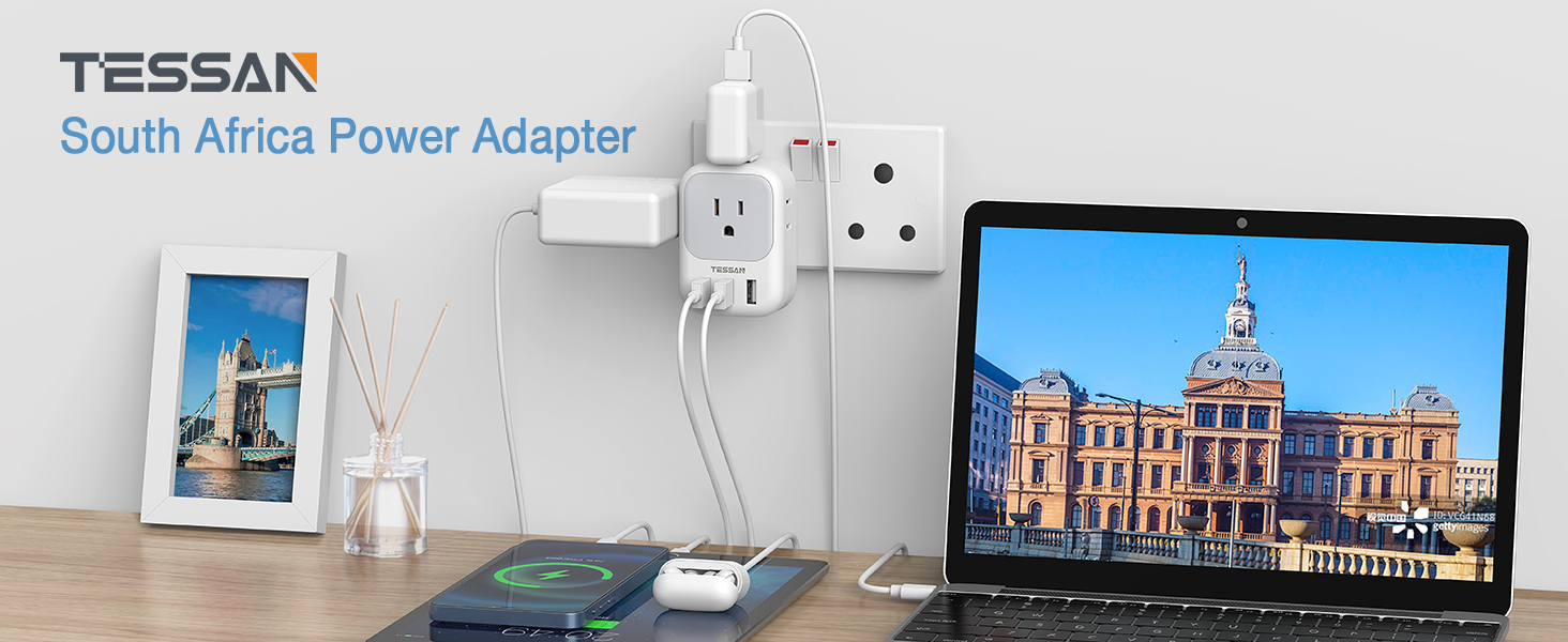 TESSAN South Africa Power Adapter, Type M Travel Plug Adaptor with 4 AC Outlets 3