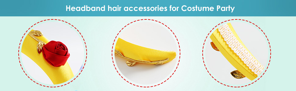 Princess Headband for Women Yellow Hair Hoop Rose Headwear Hair Accessories Halloween Costume Party 