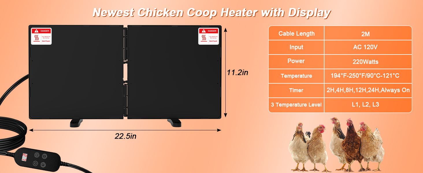 Chicken Coop Heater for Winter, Adjustable Temperature and