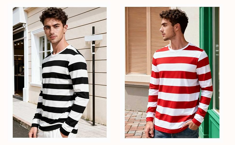 トップス butcherproducts WIDE STRIPED TEE MULTI Amazon.com: Wide Striped T Shirt for Men Sailor Tee Red