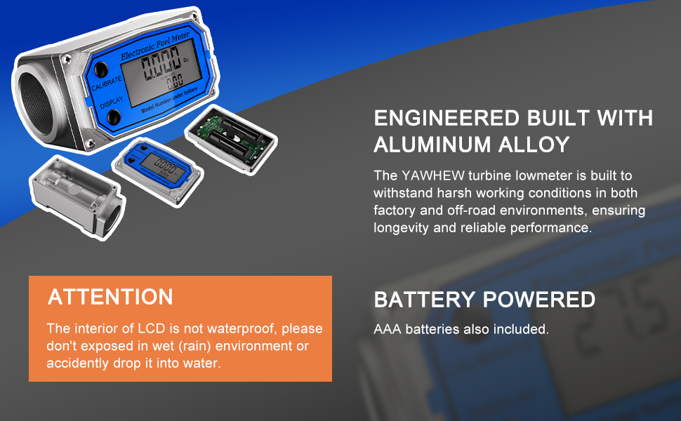 GRYVOZE 1 Inch Digital Fuel Flow Meter, 2.6-26 GPM Inline NPT Turbine Flowmeter With 3/4 In Adapters For Water, Diesel, Gas Oil, Gasoline, And Other Liquids - Supports Gallon, QTS, PTS, L
