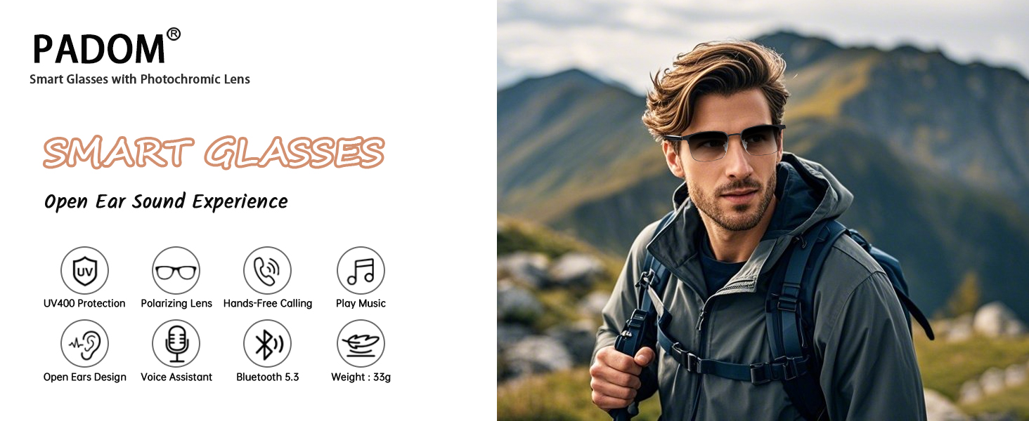 smart eyewear for men & women, smart bluetooth glasses with photochromic lens