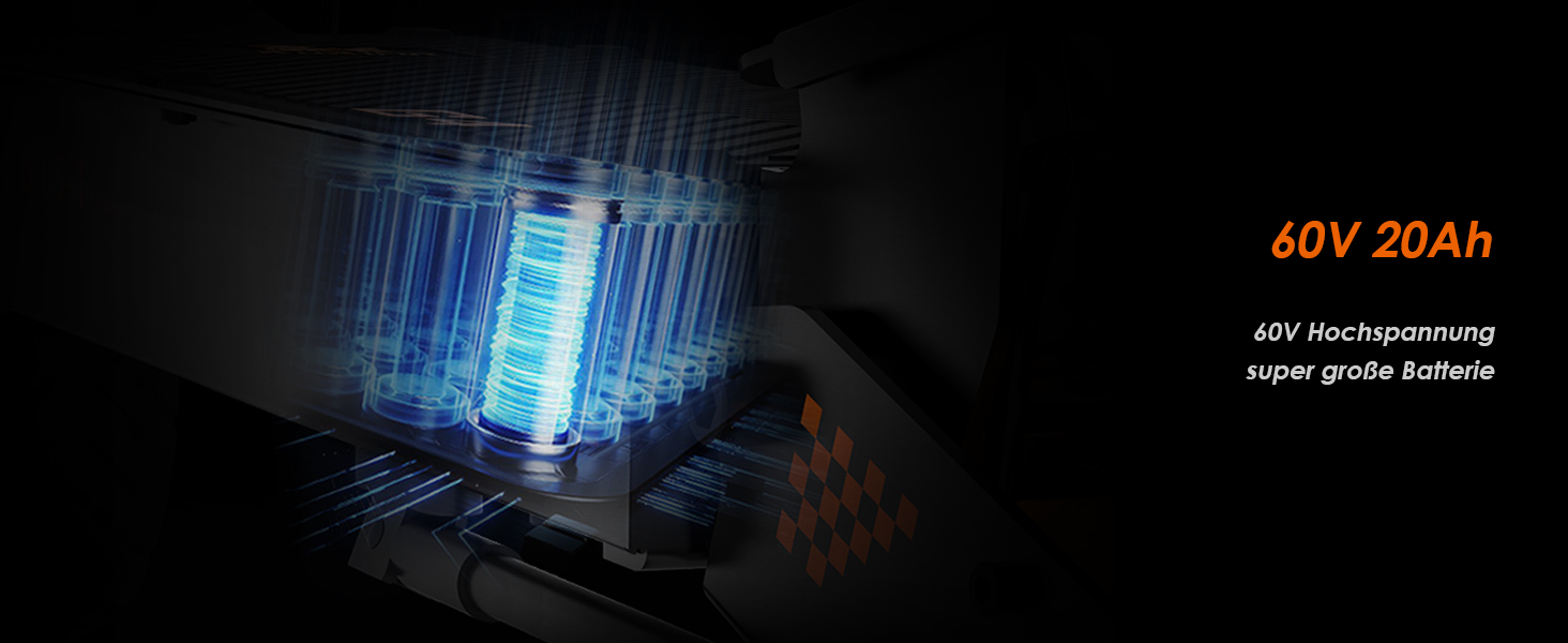 Beleuchtete blaue Batteriezellen, die würfelförmig angeordnet sind. Auf der Texteinblendung steht „40V 20Ah“