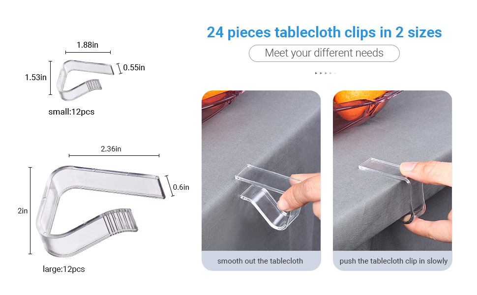 Plastic Tablecloth Clips, Transparent Clear Table Cloth Clips 24 Pcs Transparent