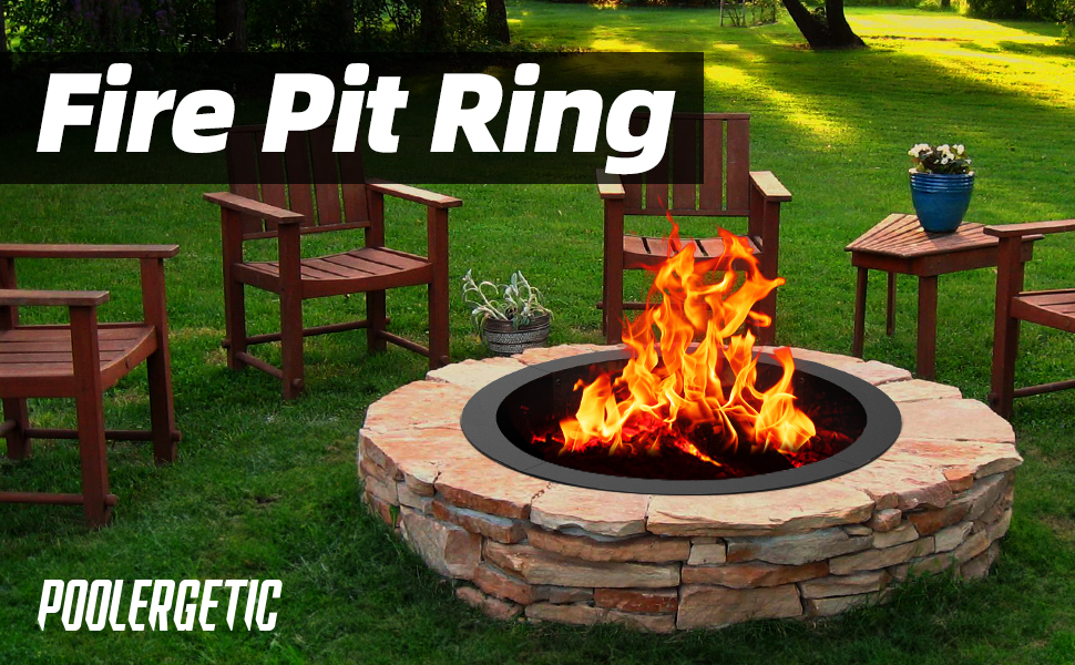 Poolergetic 36 inch Fire Pit Ring, Large Round Steel Fire