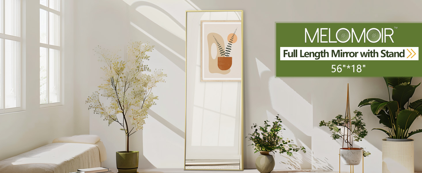 Gold Mirror Full Length, Floor Mirror, Free Standing Mirror Hanging or Leaning, Aluminum Alloy Frame Full Body Mirror for Bedroom Living Room Cloakroom Hallway, Wall Mirror Full Length