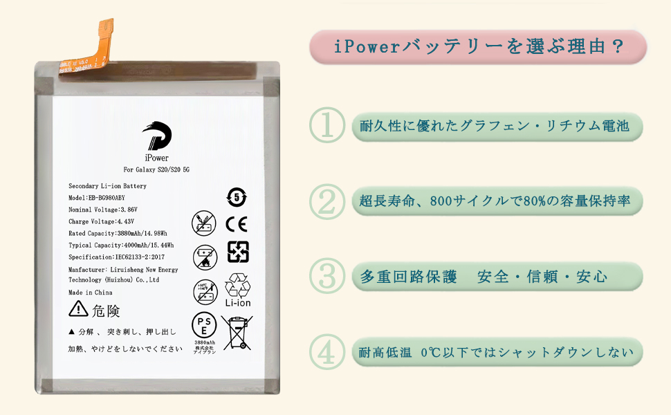 Amazon | iPower for Samsung Galaxy S20/S20 5G バッテリー交換