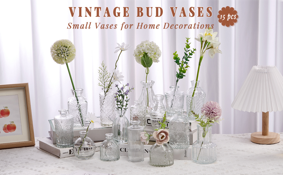 Glass Bud Vase Set of 15 PCS, Mini Vase ... 9 vintage bottles