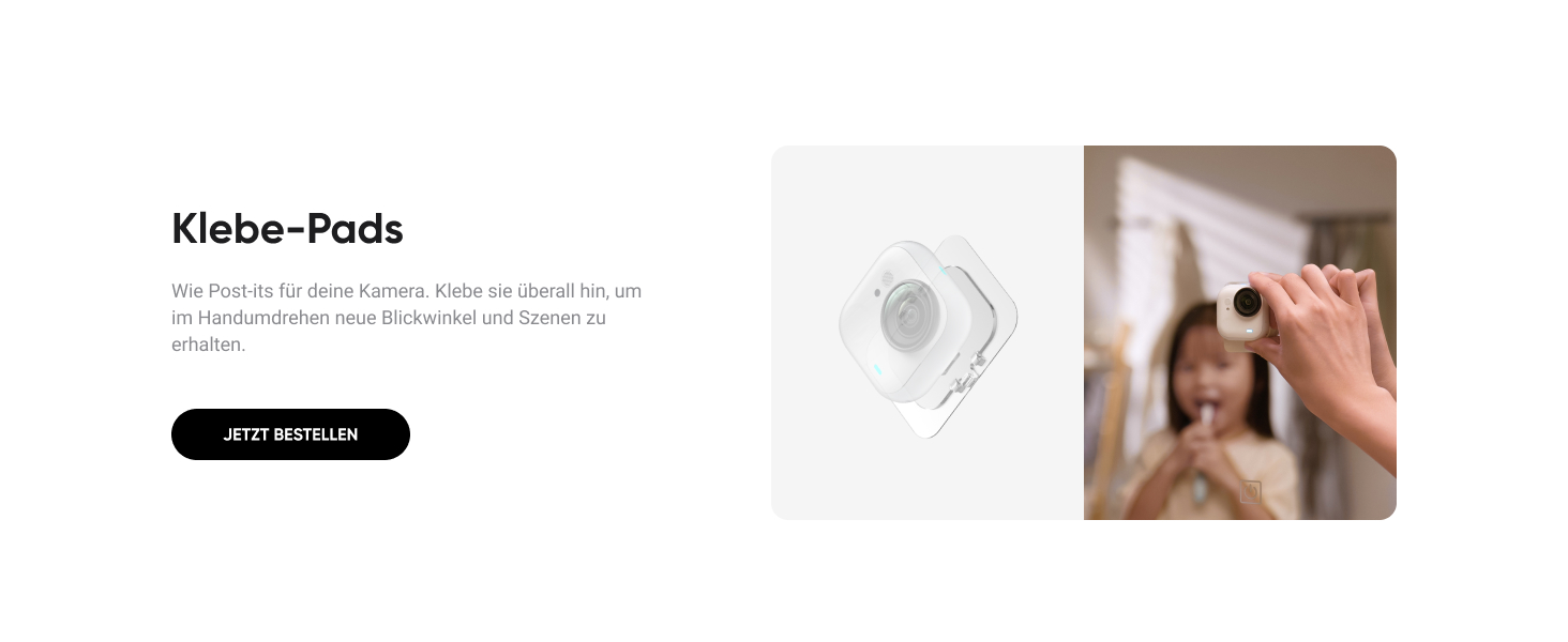 Le texte indique « Tampons adhésifs ». Les images du produit montrent le tampon adhésif et sa démonstration d'application au mur.