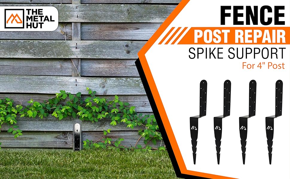 The Metal Hut Fence Post Repair Spikes 4" Fence Post Spikes for Wooden Fence Panels Repair and