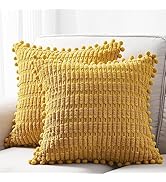 Topfinel Western Decorative Throw Pillows Covers with Pompoms- 2 Pack 18x18 Inch Corduroy Pillow ...