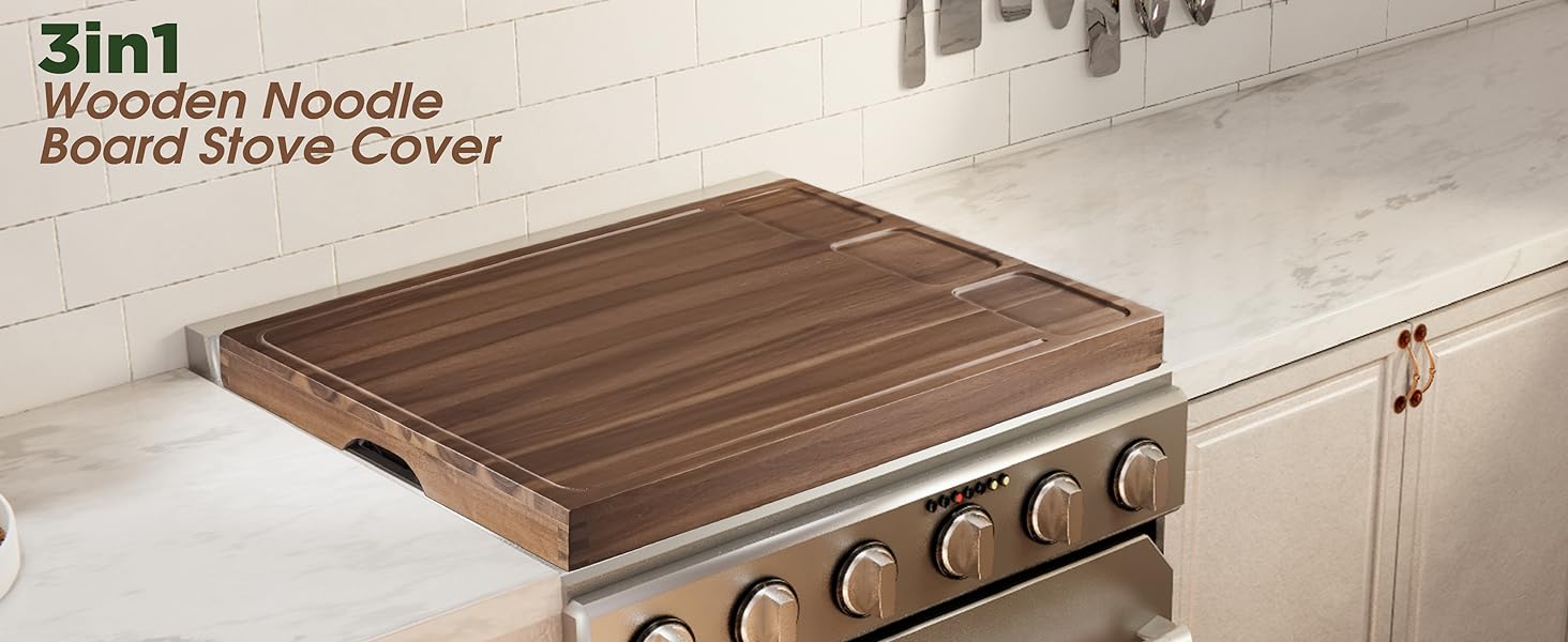BLUEWEST Noodle Board Stove Cover with Handles, 3 in 1 Wood