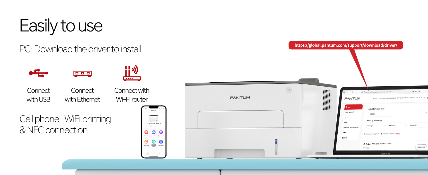 Pantum P3018DW Wireless Laser Printer,Monochrome Auto Duplex Laser Printers WiFi 30 ppm for Home