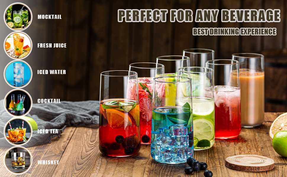 Claplante 18 oz Water Juice Drinking Glasses with Straws