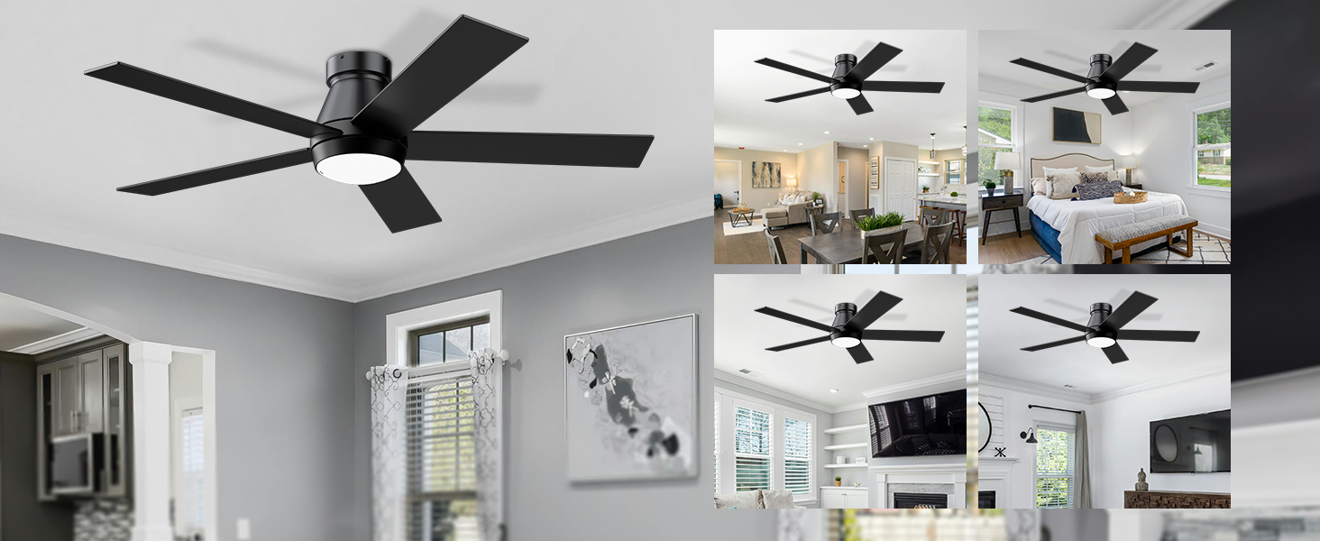 TCL 52" Ceiling Fan with Lights, Black Flush Mount Ceiling Fans
