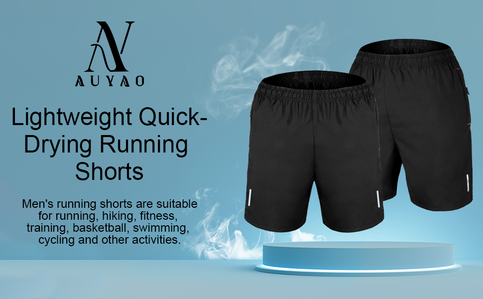 AUYAO Mens Running Gym Quick Dry Shorts, Men's Summer Casual Sports Short with Zipper Pockets, Outdoor Workout Training Short, Elasticated Waist Breathable Stretch Short Pants for Fitness, Jogger 15 Mens Running Gym Quick Dry Shorts