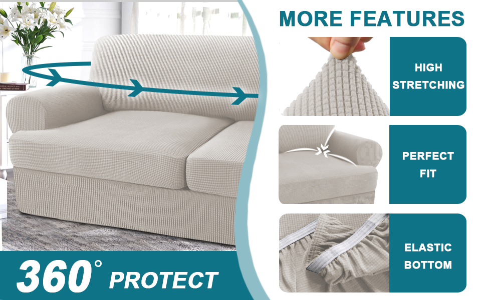 4 Pieces Sofa Covers T Cushion Sofa Slipcovers for 3