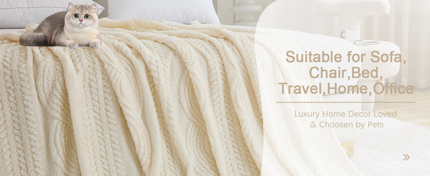 Bed Blanket Queen Size Beige Flannel Fleece Blanket, Super