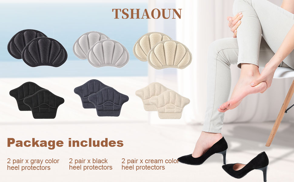 TSHAOUN 6 Pairs Heel Cushion Pads Heel Grips Shoe Pads Comfort Thick