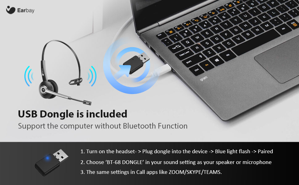 Earbay Trucker Bluetooth Headset, Wireless Headset with