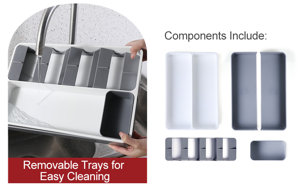 Dinkich Large Capacity Utensil Holder, Expandable Kitchen Flatware Drawer Organizer