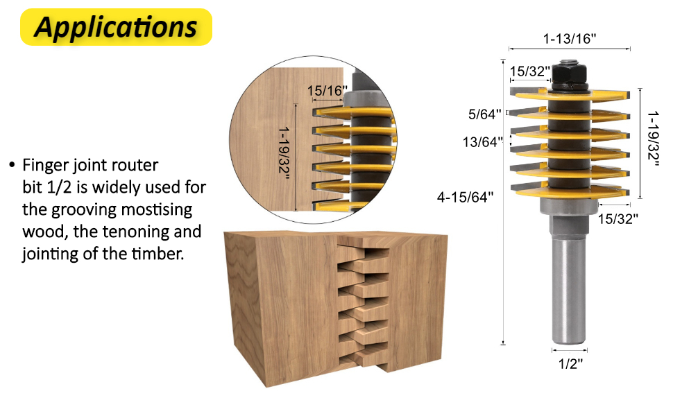 6 Finger Joint Router Bit 1/2 Shank , Reversible Finger Glue Joint
