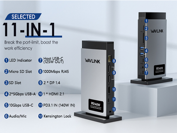 WAVLINK USB-Cドッキングステーション 11-in-1、最大3画面対応 Amazon | WAVLINK11-in-1 USB-Cドッキングステーション、3画面