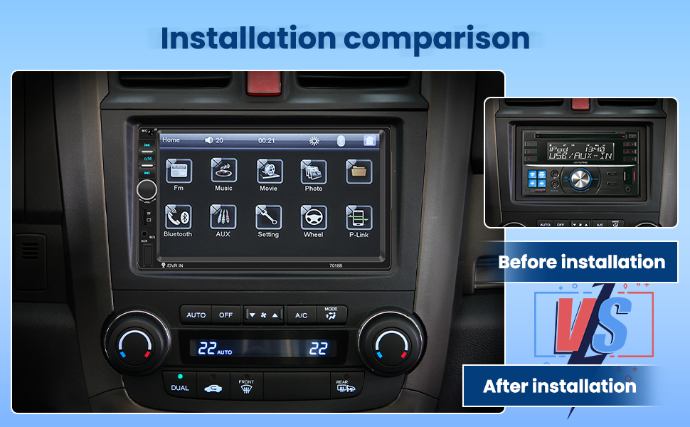 Hikity 7 Inch Double Din Car Stereo Bluetooth Handsfree Touchscreen Car Radio Reciever 2 Din