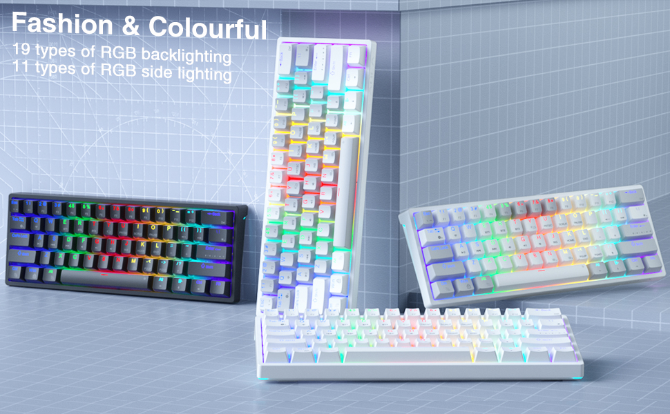 SOLAKAKA SK961 White Gaming Keyboard 60 Percent RGB Keyboard,Triple