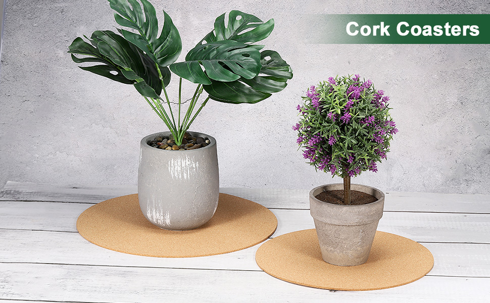 PATIKIL 10" Cork Coasters, 4 Pack Round Cork Plant Saucers