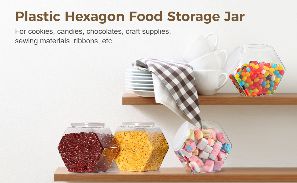 yeesport 4 PCS Plastic Hexagon Candy Jars, 72oz Plastic