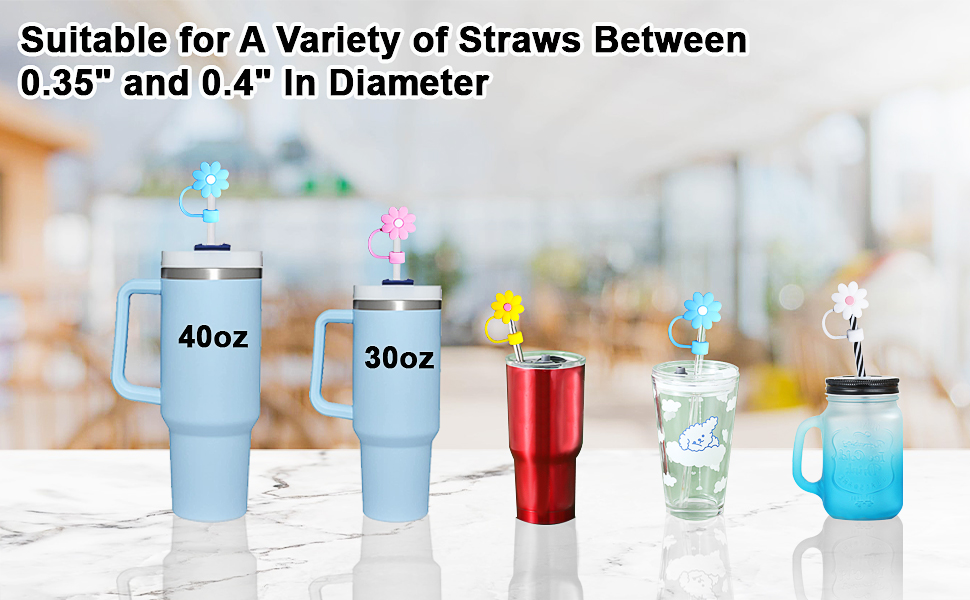EXQUILEG Straw Covers Cap Fit for Stanley Cup, 4Pcs Flower