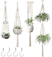 Mkono Macrame Plant Hangers Set of 4 Indoor Hanging Planter Basket Wall Decorative Flower Pot Hol...