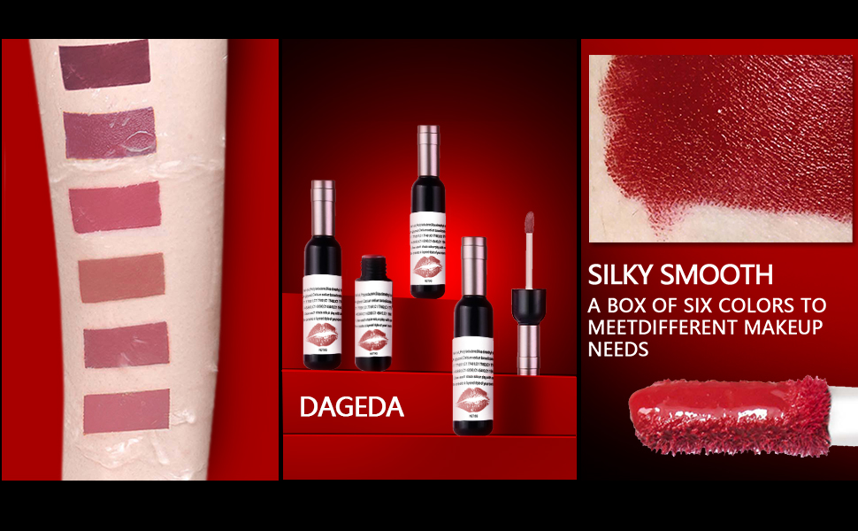 DAGEDA 6Pcs Wine Lip Tint, Matte Lipstick Lip Stain Set Long Lasting Waterproof Lip Stain Set, 6