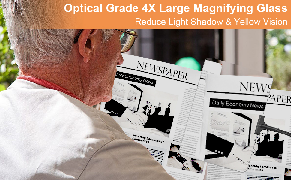 4X Magnifying Glass for Reading with Stand, 10"x6" 2 in 1