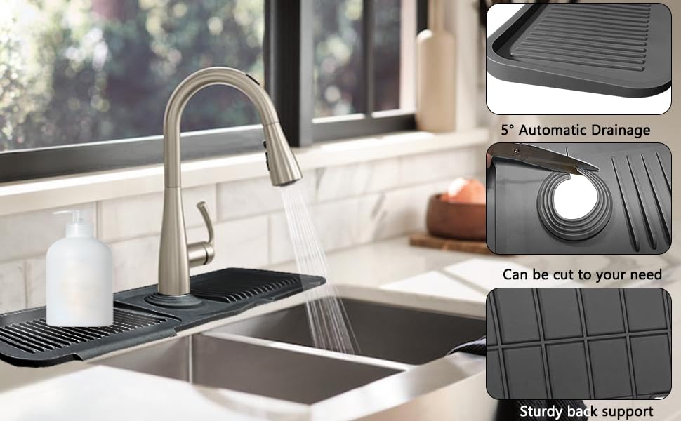 24" Large Silicone Faucet Mat, Kitchen Sink Splash Guard,Silicone Faucet Handle Drip Catcher