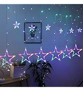 Fohil 13.5 FT Star Curtain Lights Ramadan Mubarak Decoration 126 LED 12 Star String Light Battery...