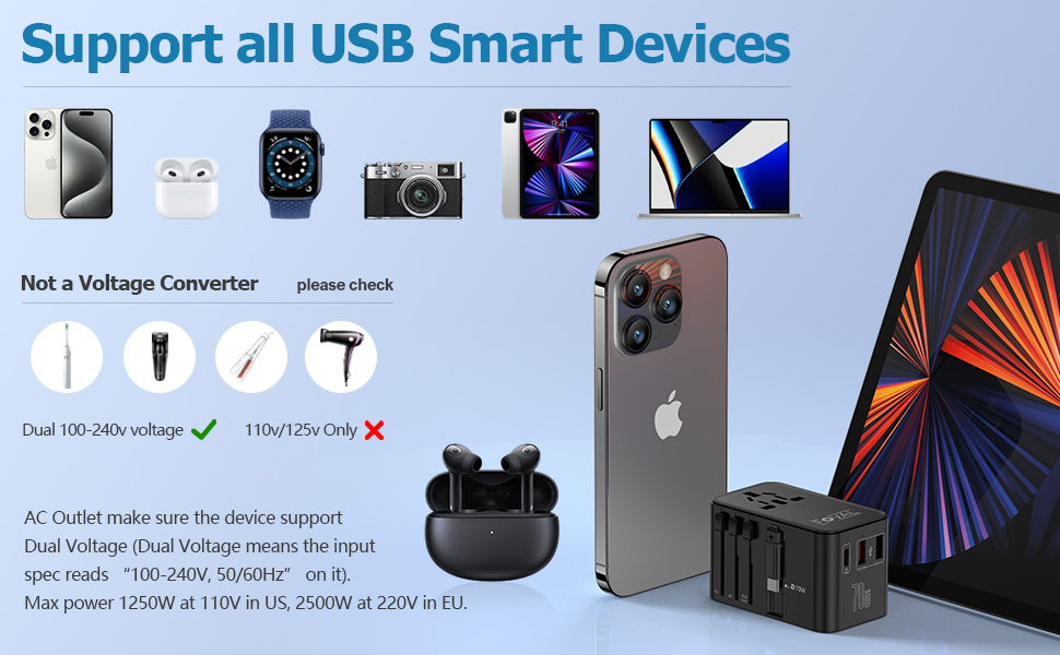 FOVAL European Travel Plug Adapter, Universal Travel Adapter with Retractable US... 14 travel adapter worldwide
