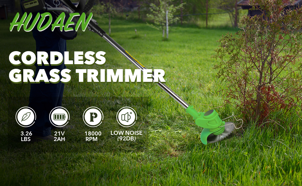 HUDAEN Cordless Grass Trimmer Weed Wacker, 3in1 Lawn String Trimmer with 21V 2Ah Liion