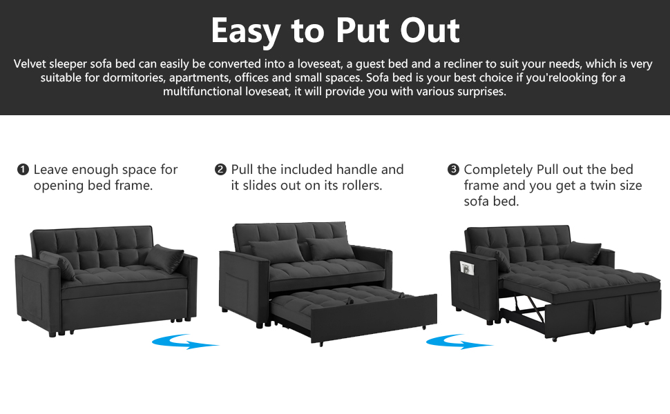 Bocarali 55" Convertible Sleeper Sofa Bed, 3 in 1 Tufted