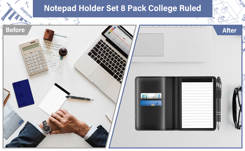 Small Notepad Holder Set, 8 Pieces Mini Pocket Notebook PU Leather with