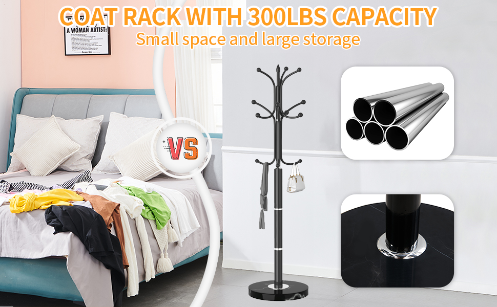 Snaikor Metal Coat Rack Freestanding, Sturdy Coat Rack Stand with Natural Marble