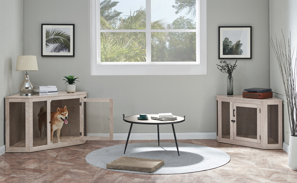 unipaws Large Dog Crate Furniture for Corner, Decorative Pet Crate with