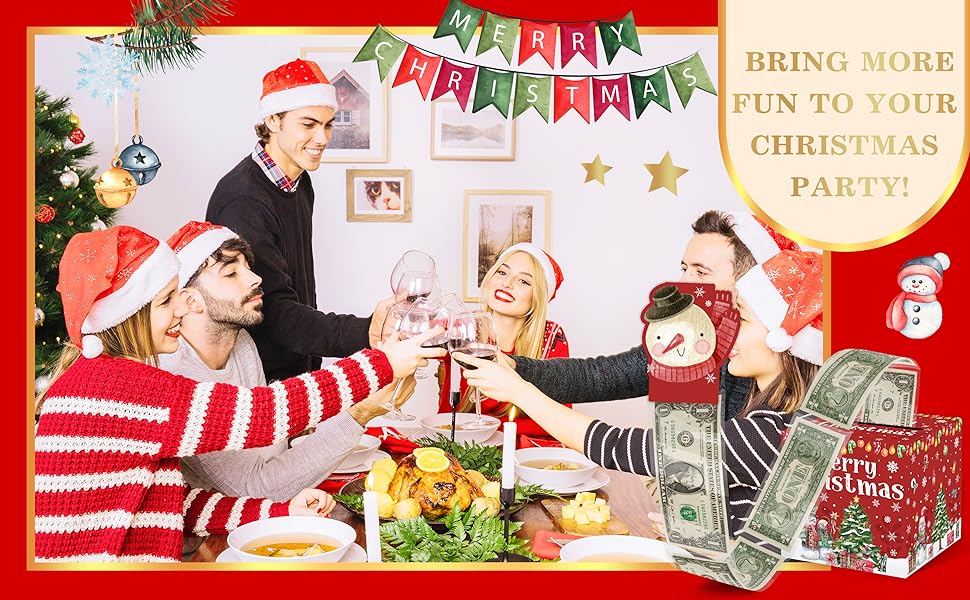 Christmas Money Pull Box with Snowman Card and Transparent Bags, Christmas Money Pull Box