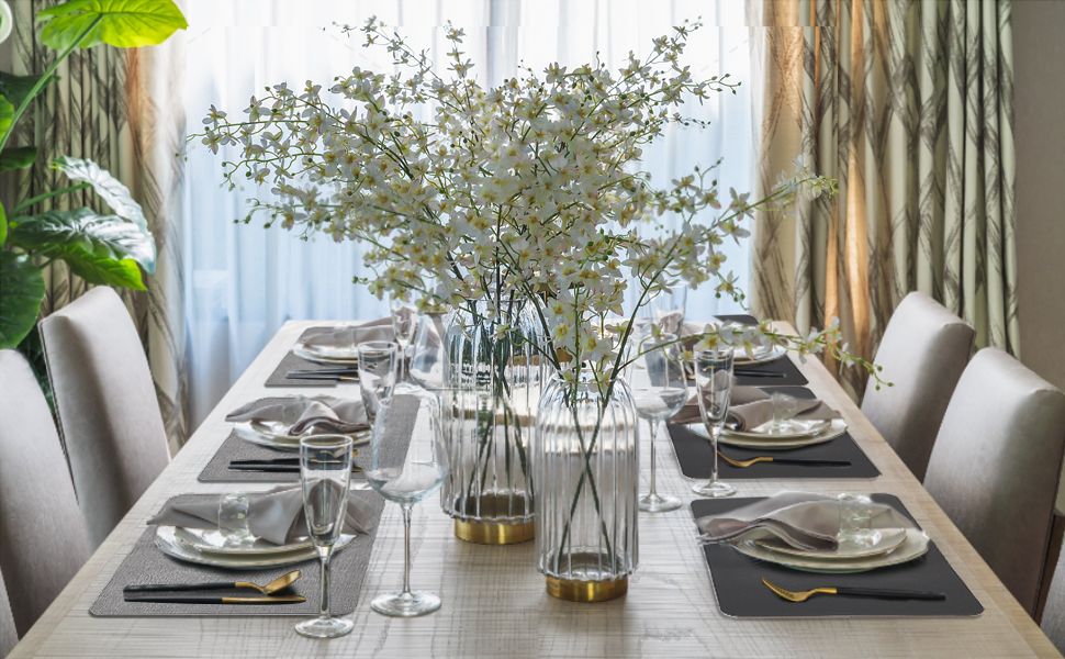 APLKER Placemats and Coaster Sets 6, PU DualSided Washable Place Mat NonSlip Dining Table Mats