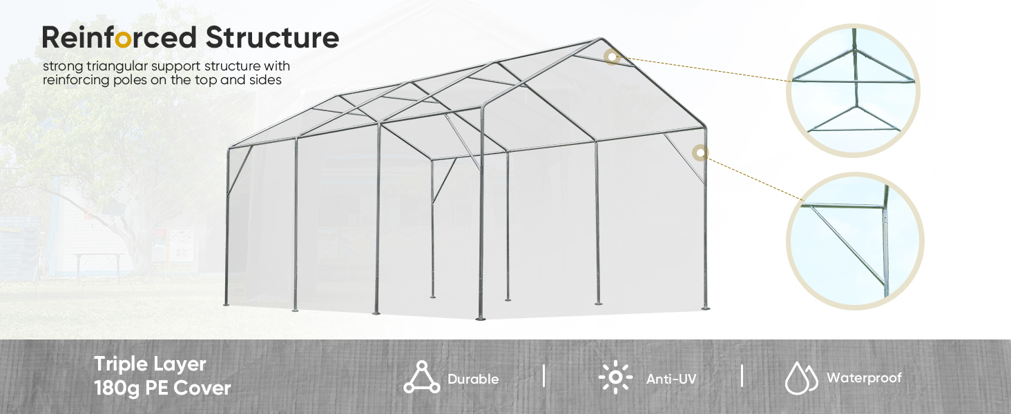 car garage has reinforced triangular poles to makes the whole structure much more stable sturdy