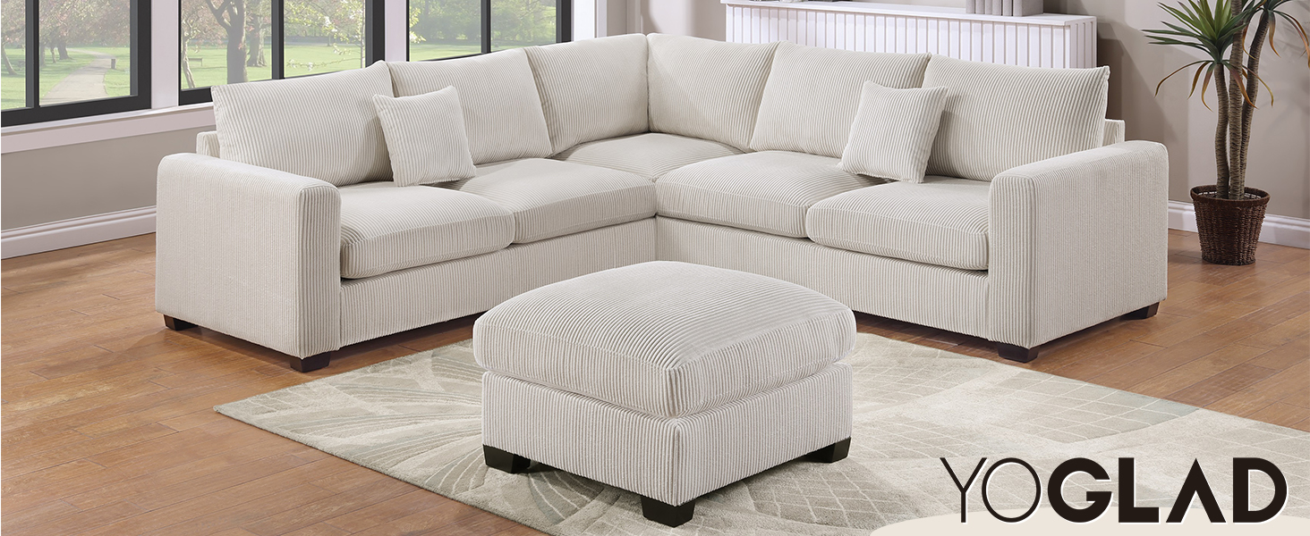 5 Seat Modular LShaped Sectional Sofa with Ottoman, Deep