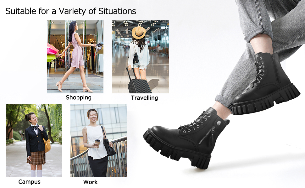 SANNAX Womens Boots Ankle Boots Ladies Classic Lace-up Chunky Boots Side Zipper Flatform Casual Boot Shoes 13 outdoor hiking shopping short boots leisure casual beautiful comfortable shoes ladies booties