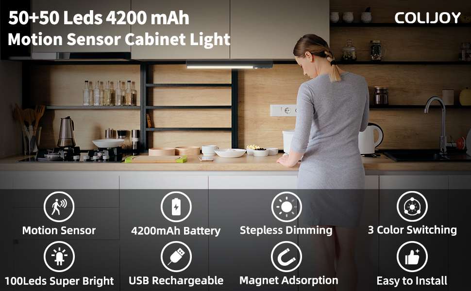 COLIJOY Motion Sensor Light 100LEDs ExtraBright Under