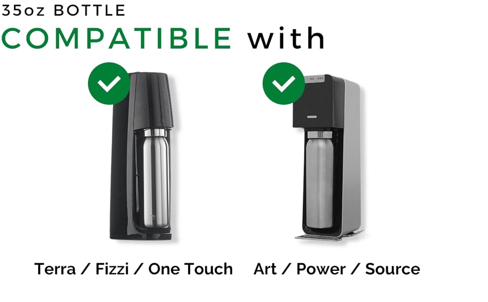 MATE OF STEEL® Plastic Free 1000ml Bottle for Sodastream Terra, Fizzi